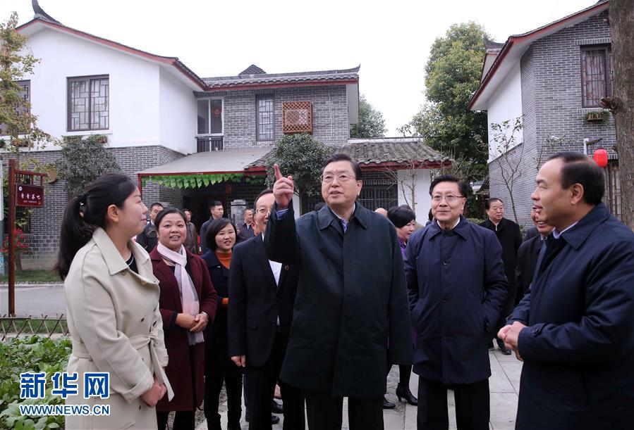 這是11月22日，張德江來到成都郫縣青杠樹村，了解村民委員會工作情況。 新華社記者 劉衛(wèi)兵 攝 