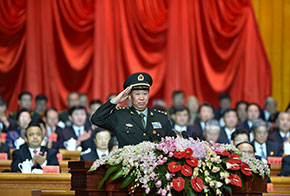 新疆軍區(qū)司令員、軍區(qū)黨委副書記彭勇向現(xiàn)場(chǎng)與會(huì)代表致敬