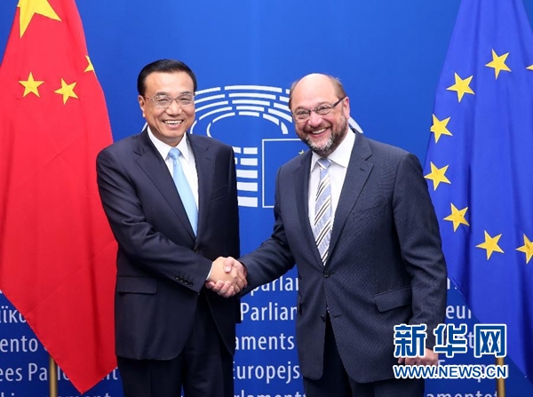 當地時間6月29日上午，國務院總理李克強在布魯塞爾會見歐洲議會議長舒爾茨。 新華社記者 龐興雷 攝