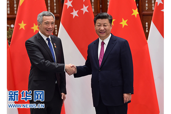 9月2日，國家主席習(xí)近平在杭州會見新加坡總理李顯龍。新華社記者張鐸攝