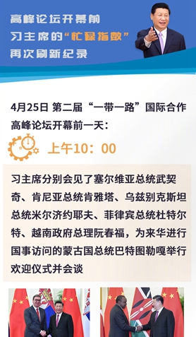 高峰論壇開幕前，習主席的“忙碌指數”再次刷新紀錄